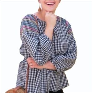 Madewell Gingham Top with Sleeve Detail